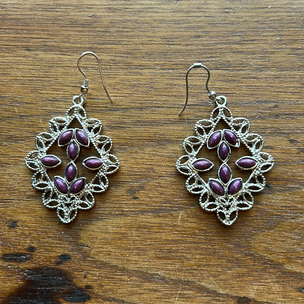 Purple and silver earrings